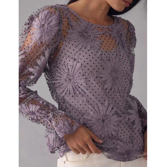 Anthropologie Eva Franco Lace Floral Blouse Purple XL - Picture 2 of 10